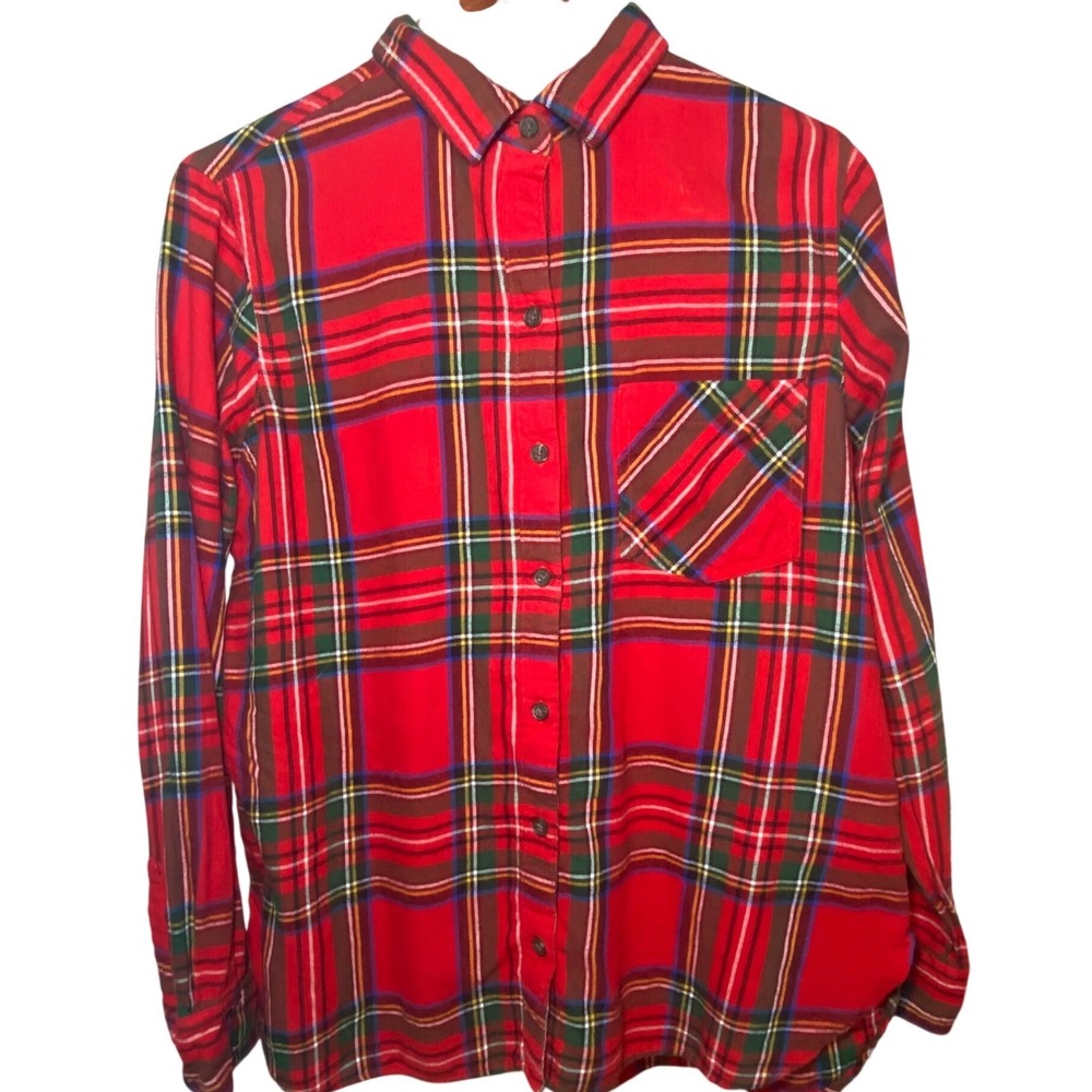 Old Navy Red Plaid Flannel Button‎ Down The Classic Shirt Womens Large Cotton